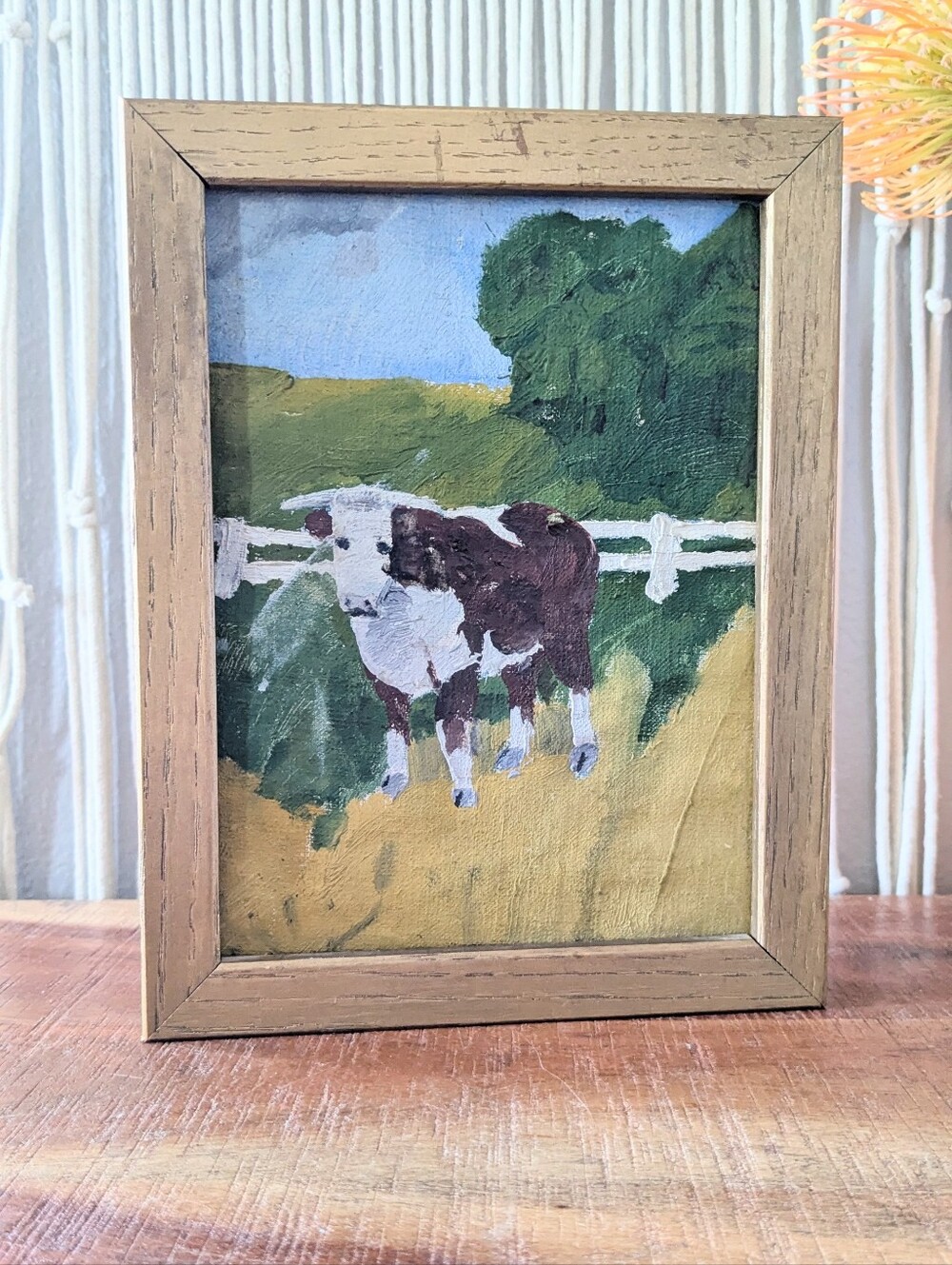 Original Framed Cow Painting Country Cottagecore Farmhouse Folk Art Wall Decor